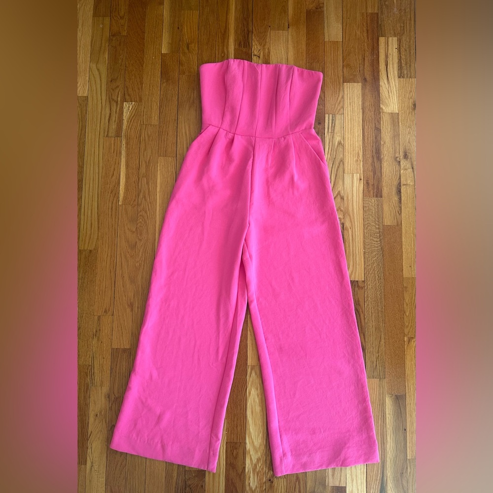 a new day Strapless Wide-Leg Hot Pink Jumpsuit